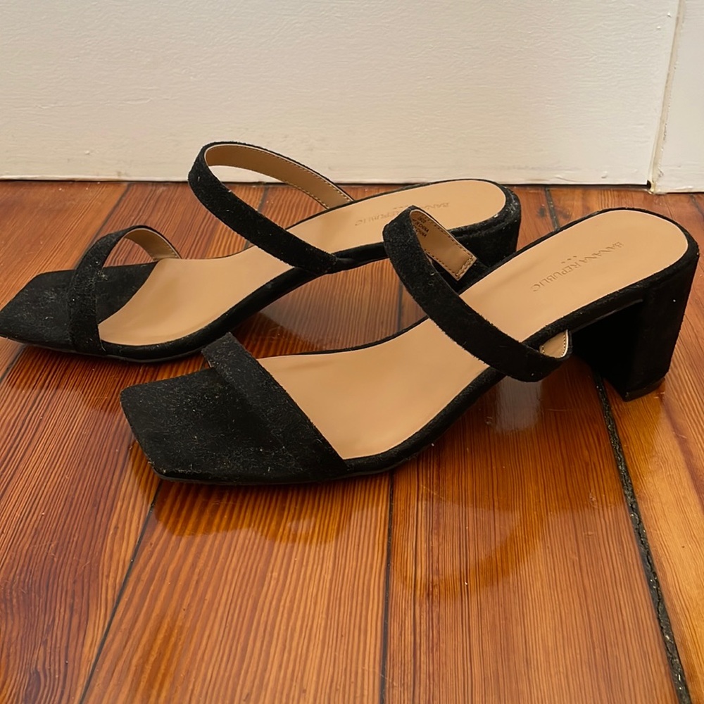 Banana Republic Black Suede Block Heel Sandals